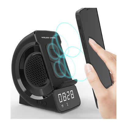 Alarm Radio Speaker with Wireless Charging Phone Stand